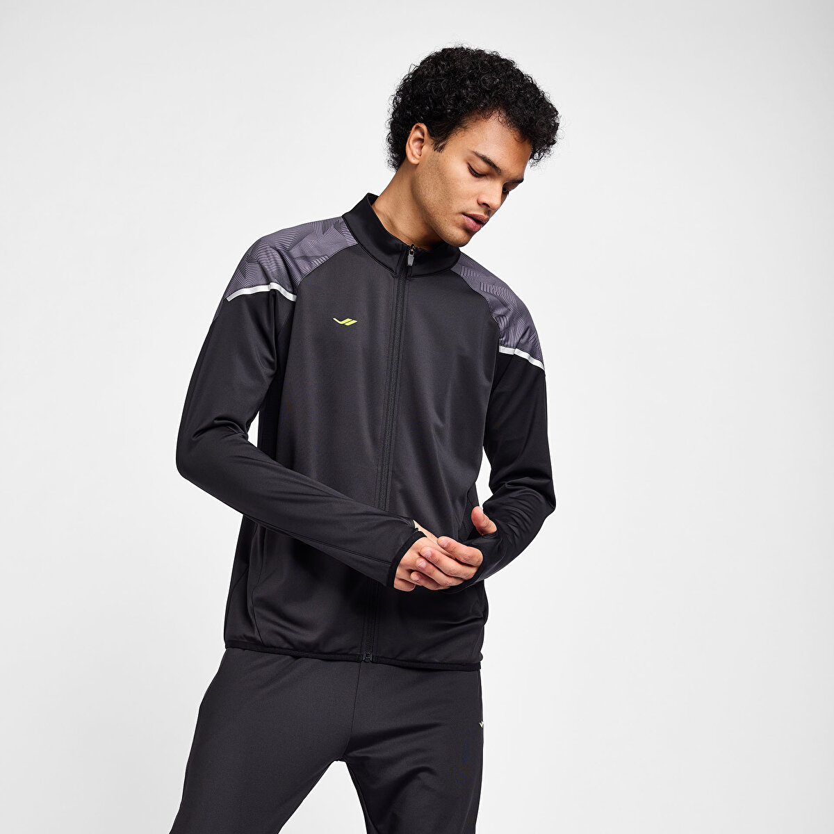 Erkek Siyah Futbol Fermuarlı Sweatshirt 25B-1031 | Lescon