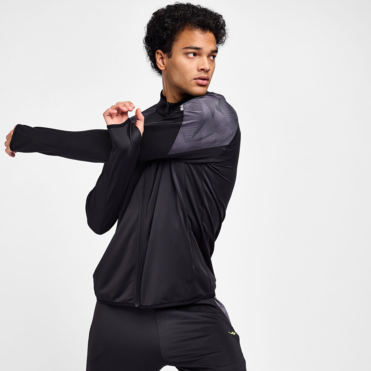 Erkek Siyah Futbol Fermuarlı Sweatshirt 25B-1031 | Lescon