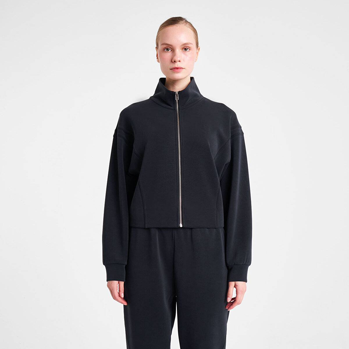 Kadın Siyah Fermuarlı Sweatshirt 25N-2105 | Lescon