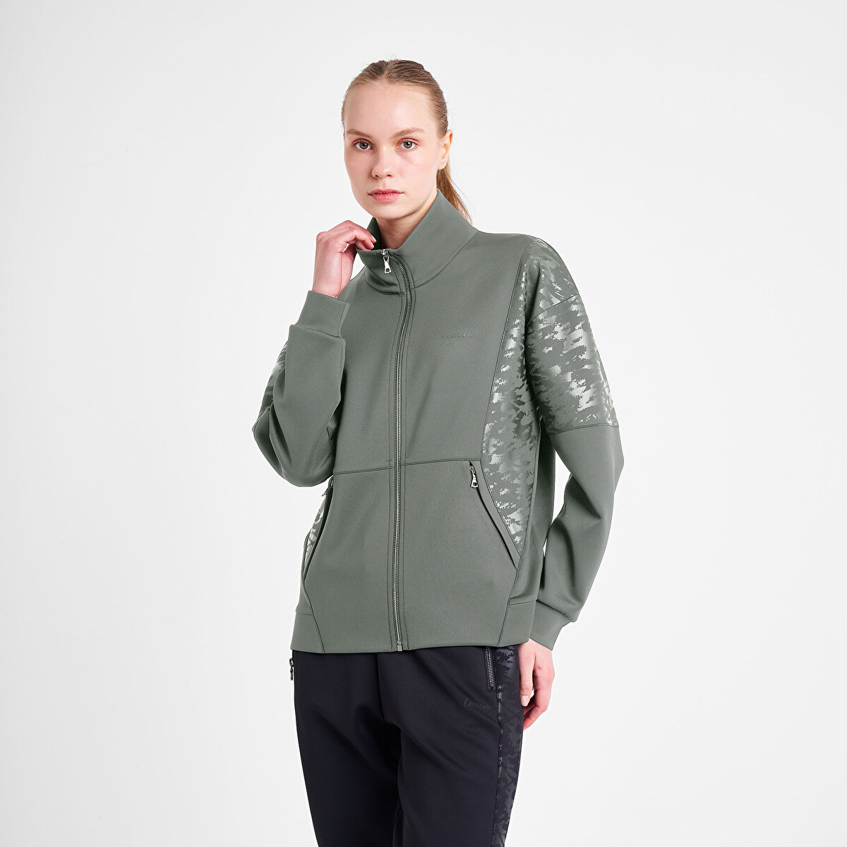 Kadın Yeşil Fermuarlı Sweatshirt 25N-2129 | Lescon