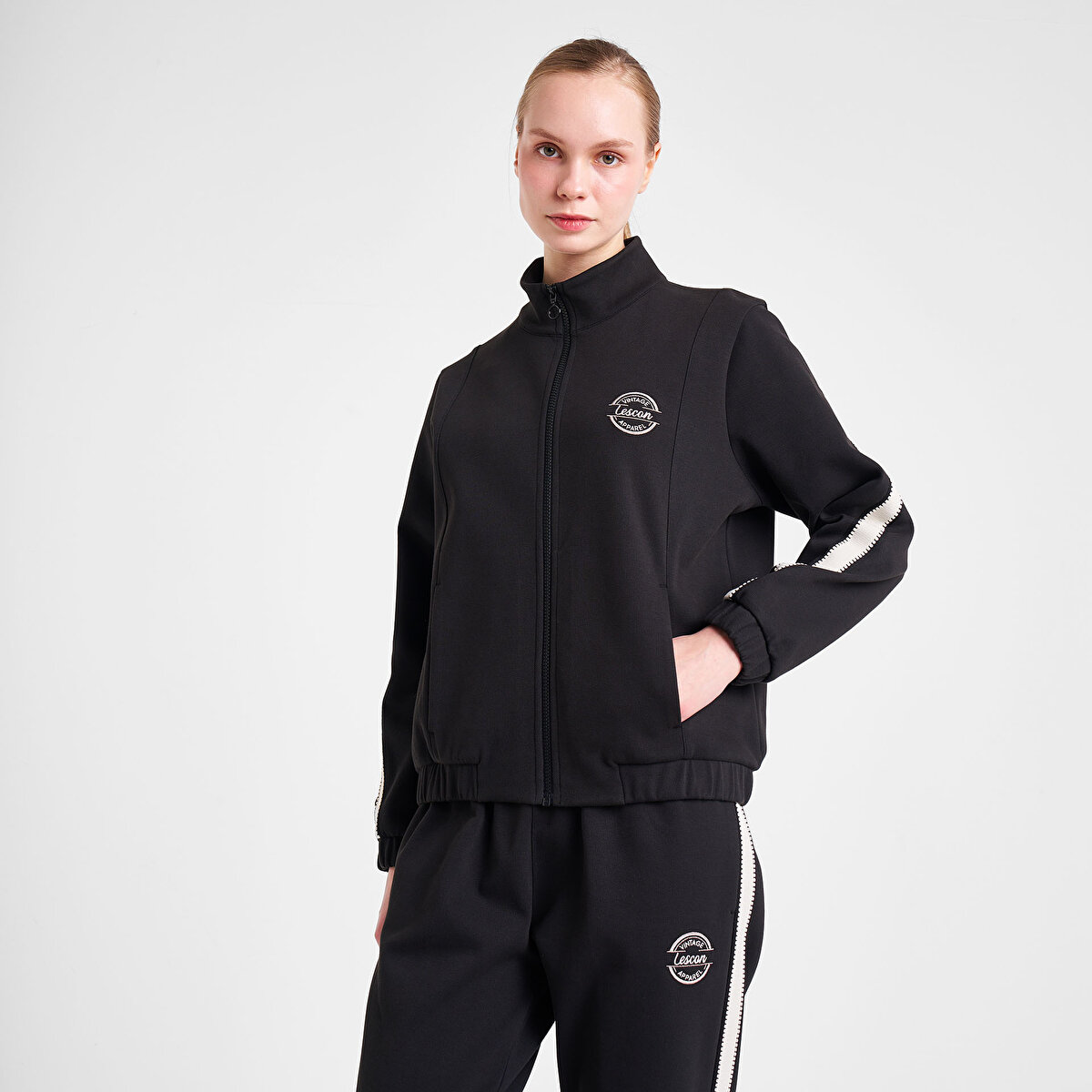 すず　804040 Kadın Siyah Fermuarlı Sweatshirt 25N-2138 | Lescon
