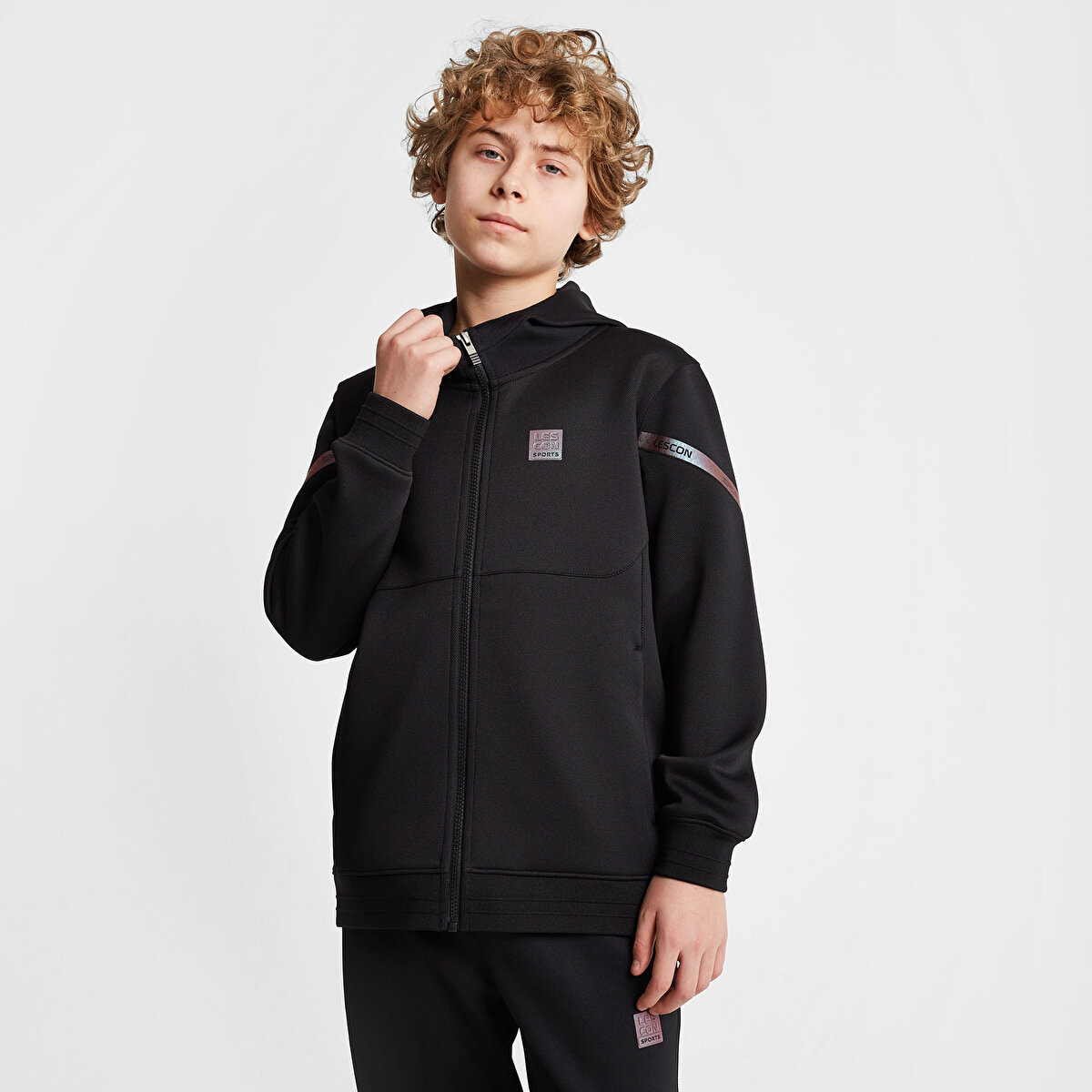 Çocuk Siyah Fermuarlı Kapüşonlu Sweatshirt 25N-3128 | Lescon
