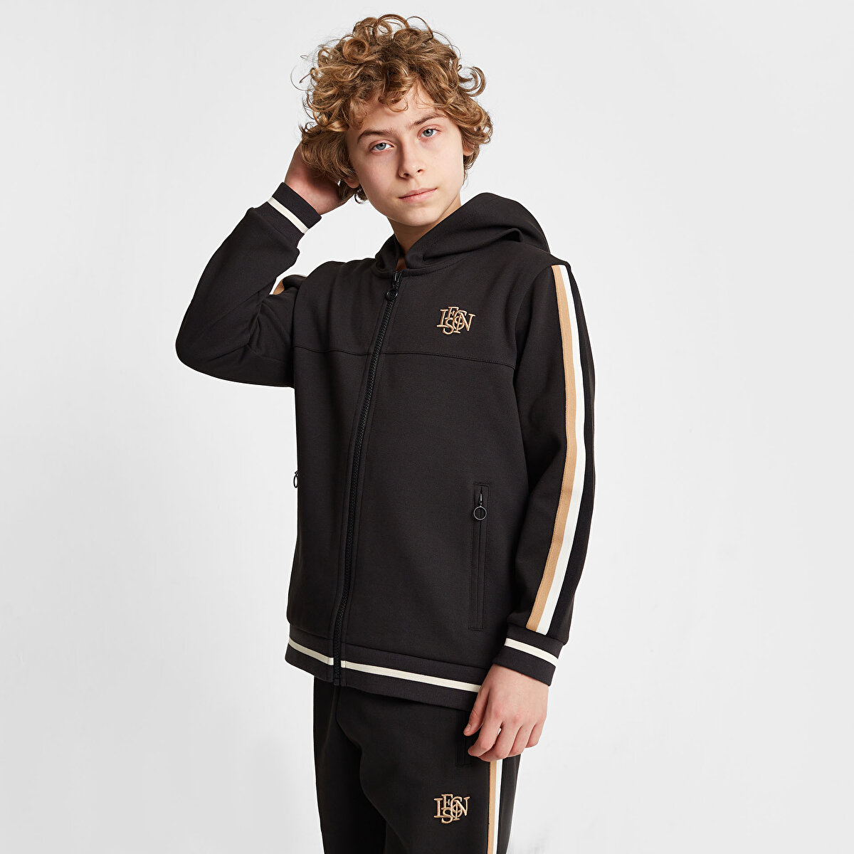 Çocuk Siyah Fermuarlı Kapüşonlu Sweatshirt 25N-3130 | Lescon