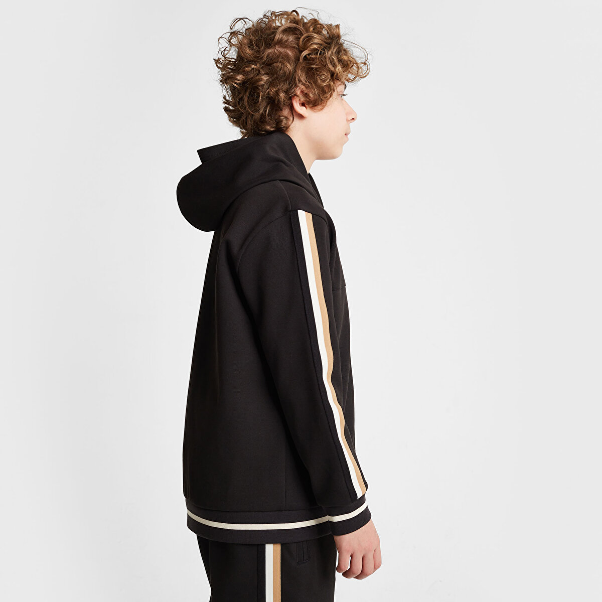 Çocuk Siyah Fermuarlı Kapüşonlu Sweatshirt 25N-3130 | Lescon