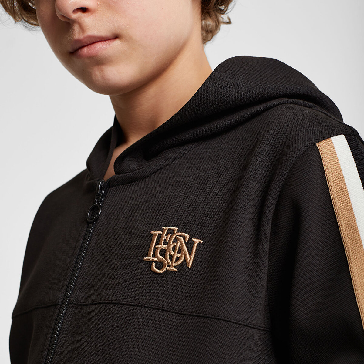 Çocuk Siyah Fermuarlı Kapüşonlu Sweatshirt 25N-3130 | Lescon