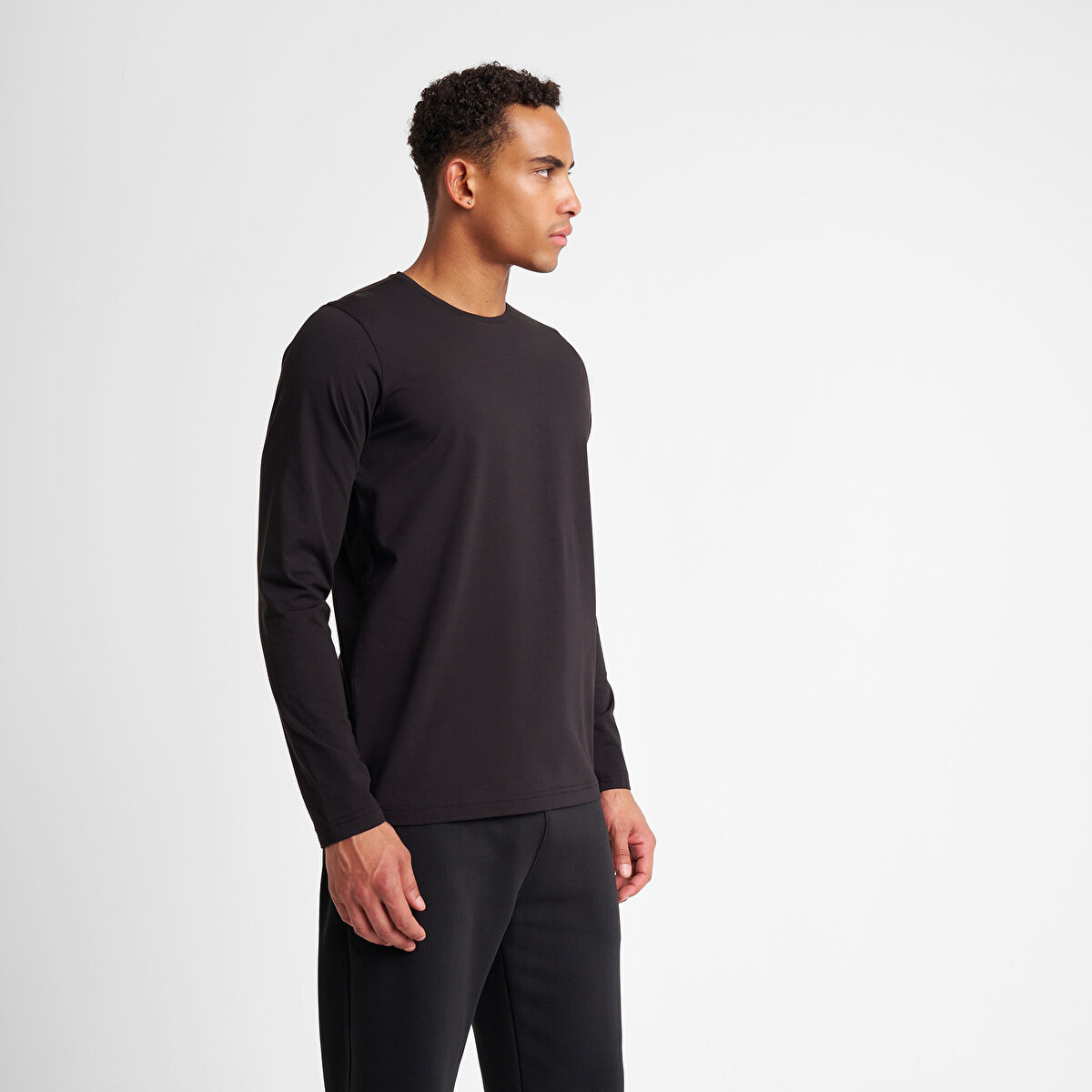Erkek Siyah Uzun Kollu T-Shirt 25S-1236 | Lescon
