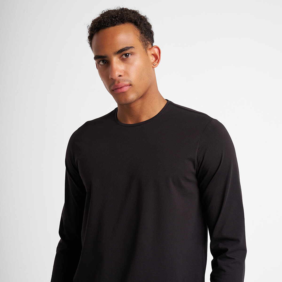Erkek Siyah Uzun Kollu T-Shirt 25S-1236 | Lescon