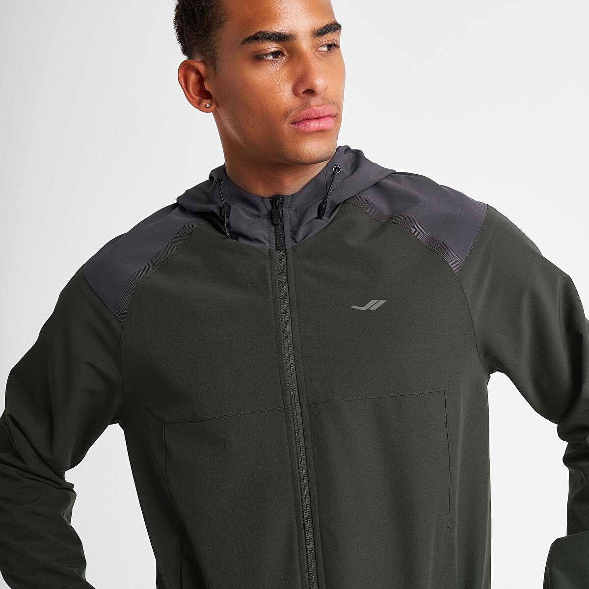 Erkek Haki Fermuarlı Kapüşonlu Sweatshirt 25N-1148 | Lescon