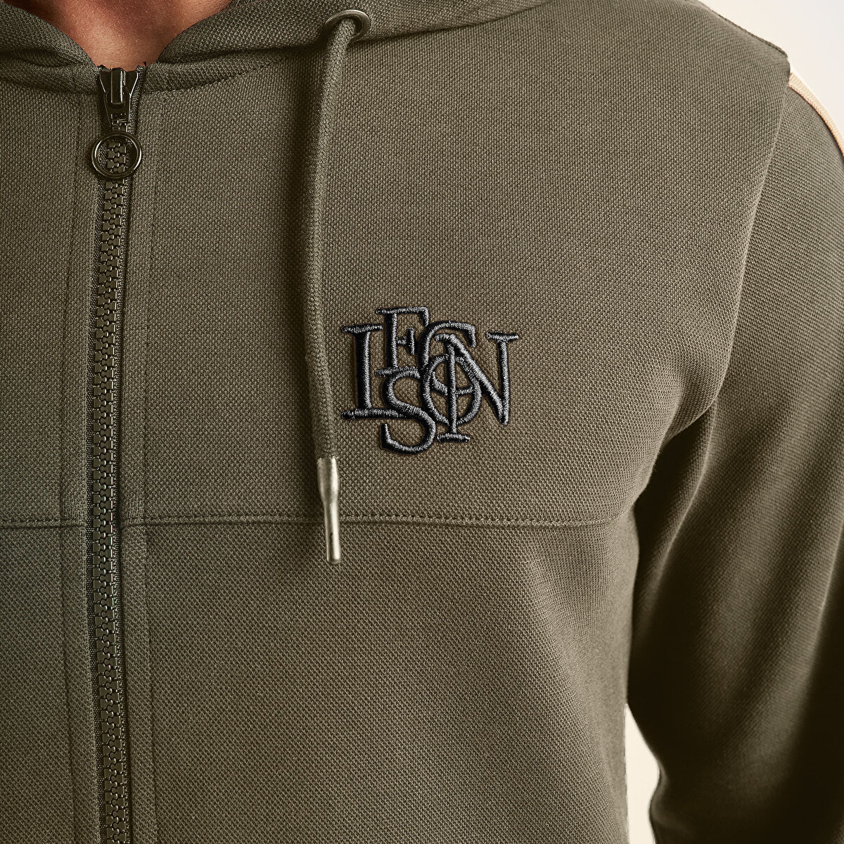 Erkek Haki Fermuarlı Kapüşonlu Sweatshirt 25N-1130 | Lescon