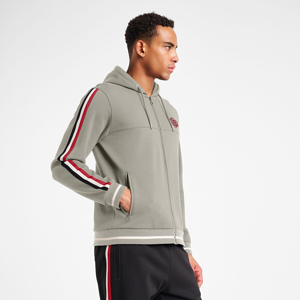 Erkek Bej Fermuarlı Kapüşonlu Sweatshirt 25N-1130 | Lescon