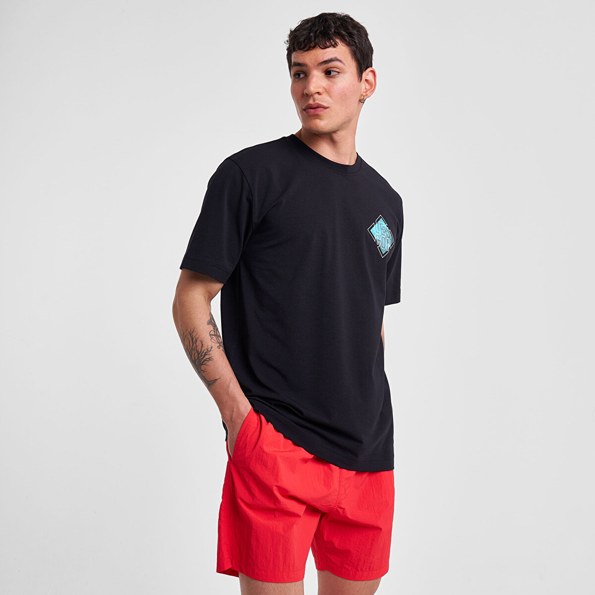 Erkek Siyah Kısa Kollu T-Shirt 25Y-1166 | Lescon