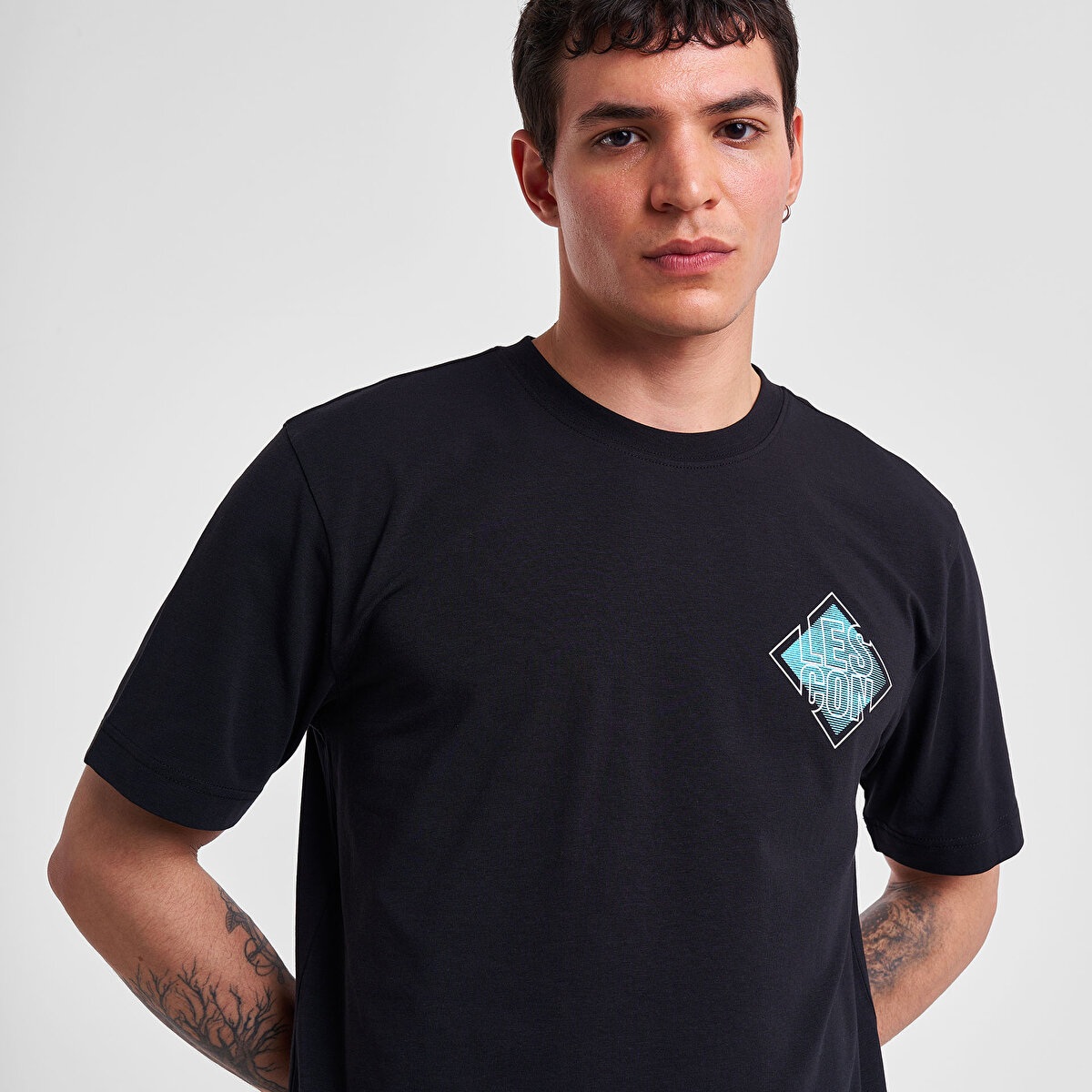 Erkek Siyah Kısa Kollu T-Shirt 25Y-1166 | Lescon