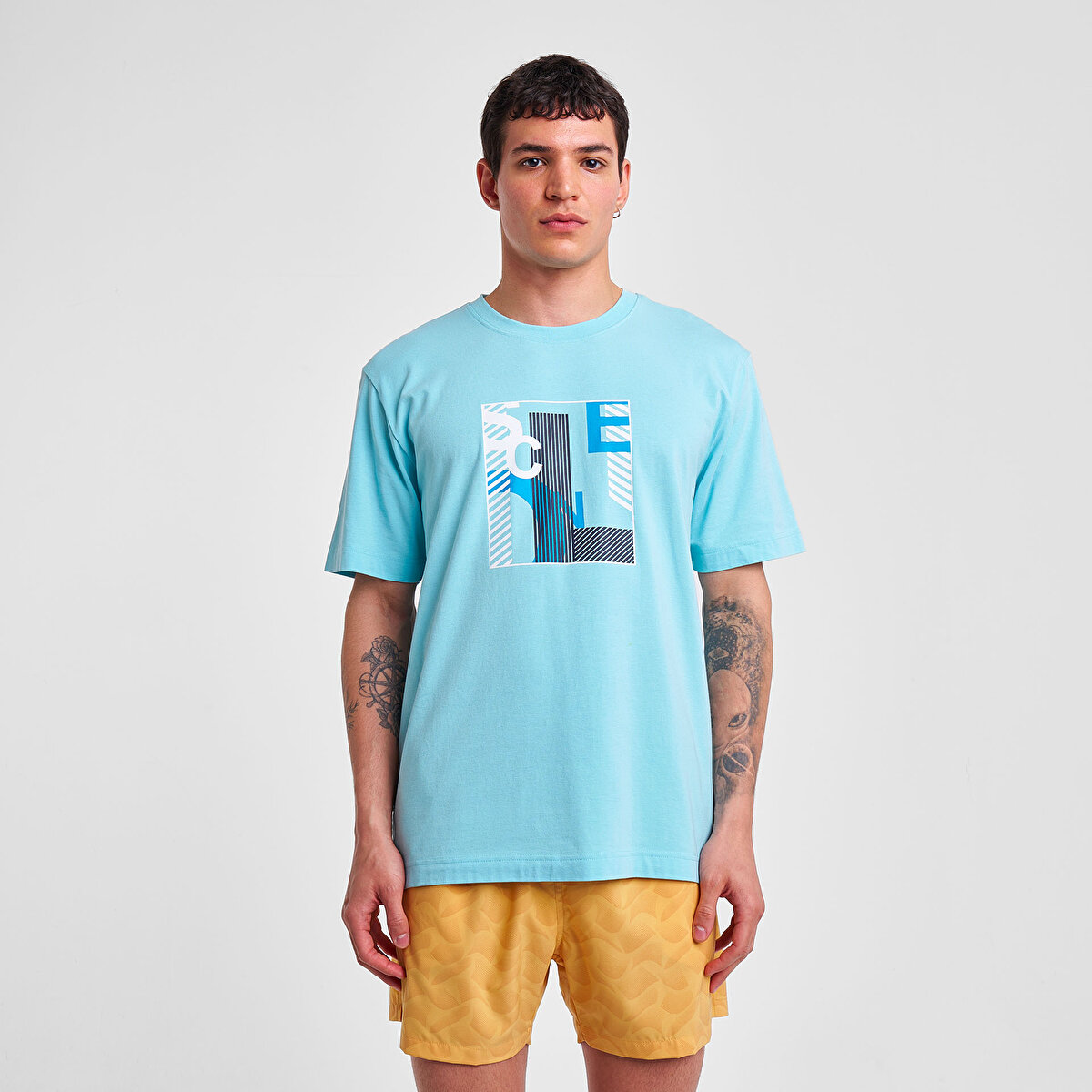 Erkek Mavi Kısa Kollu T-Shirt 25Y-1167 | Lescon