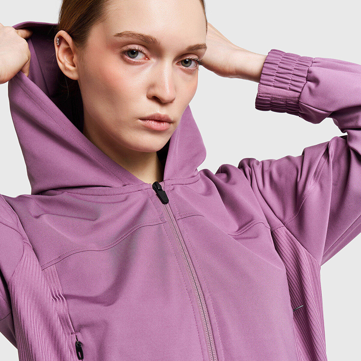 Kadın Mor Antrenman Fermuarlı Kapüşonlu Sweatshirt | Lescon
