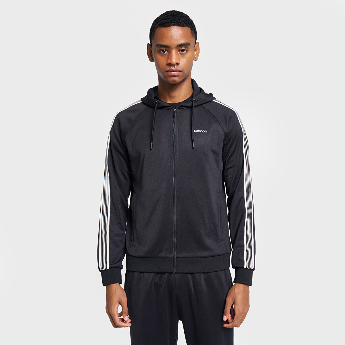 Erkek Siyah Basketbol Kapüşonlu Sweatshirt 26B-1052 | Lescon