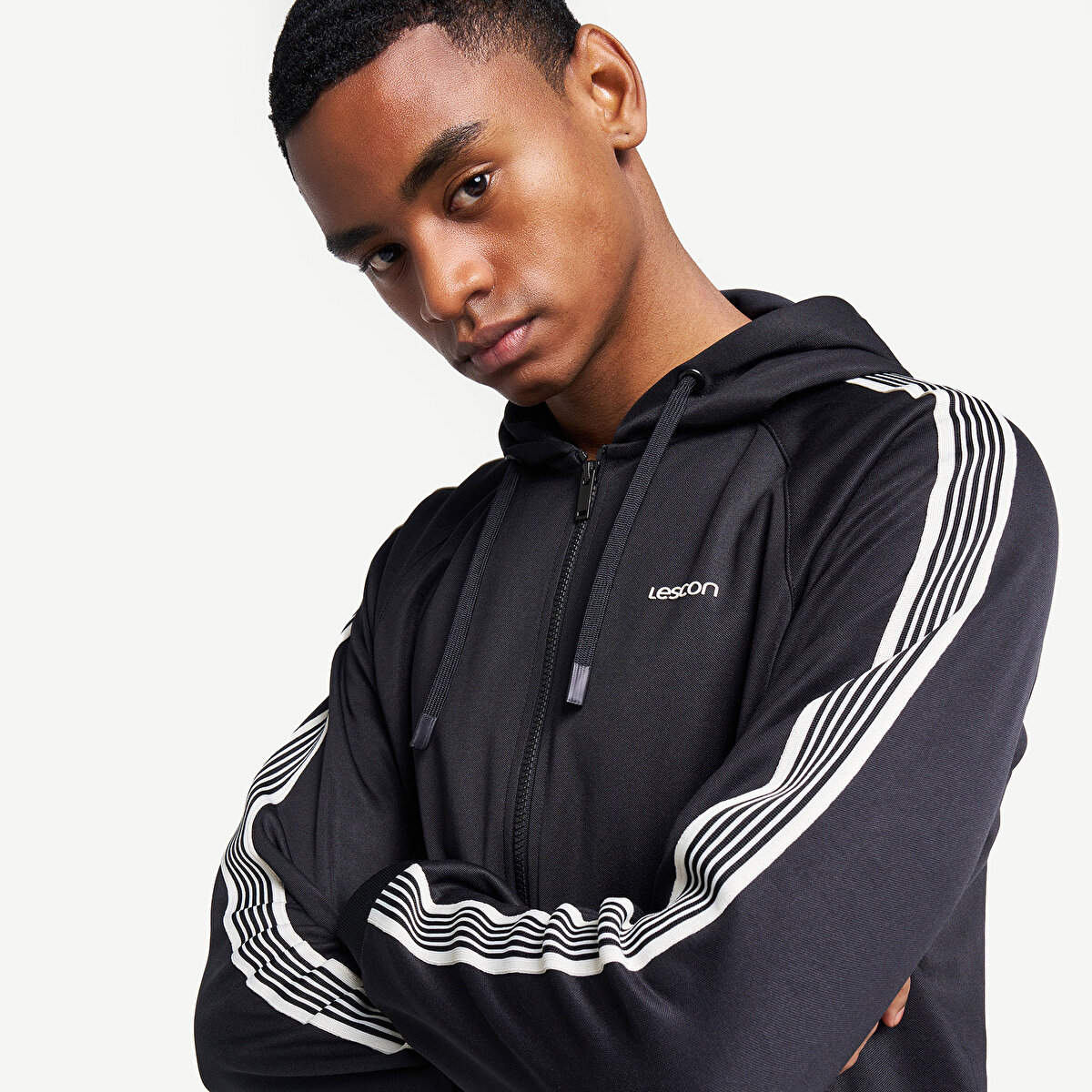 Erkek Siyah Basketbol Kapüşonlu Sweatshirt 26B-1052 | Lescon