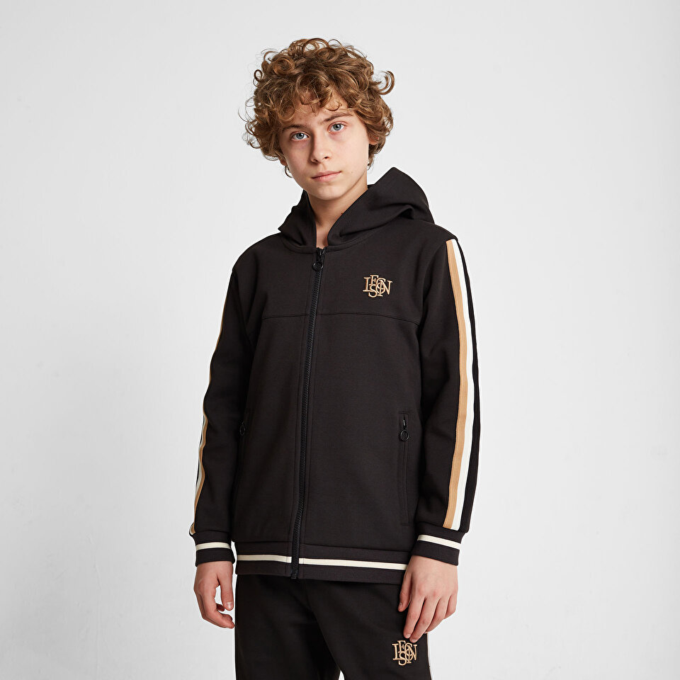 Çocuk Siyah Fermuarlı Kapüşonlu Sweatshirt 25N-3130 | Lescon
